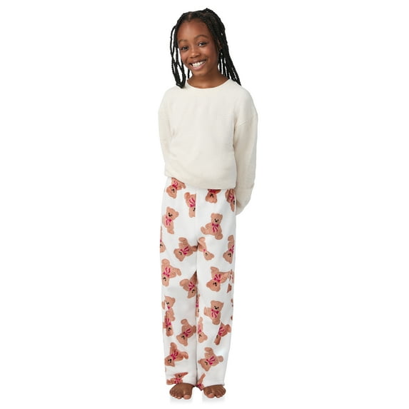 Saint Eve Kids Girls Fuzzy Pajama Pants, 2 Piece PJ Pant Set and Sleep Mask - Pink Teddy Bears, X-Small
