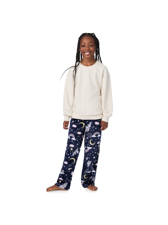 Kids Girls 2-Pack Fuzzy Pajama Pants with Sleep Mask - Purple Unicorn, Medium