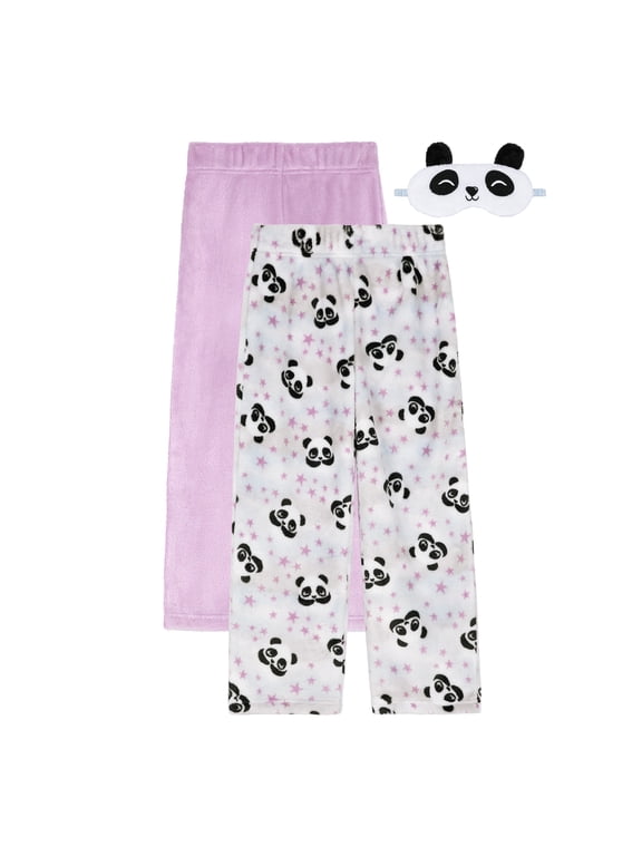Kids Girls 2-Pack Fuzzy Pajama Pants with Sleep Mask - Lilac, Small