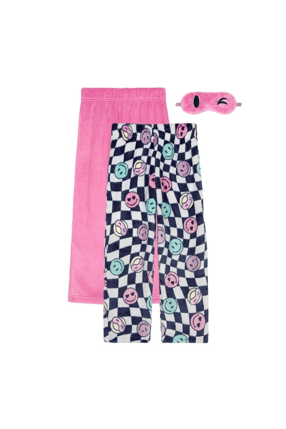 Kids Girls Fuzzy Pajama Pants, 2 Piece PJ Pant Set and Sleep Mask