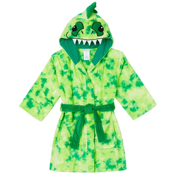Saint Eve Kids Hooded Terry Swim and Beach Cover Up Robe for Boys and Girls - Green Dinosaur, X-Small