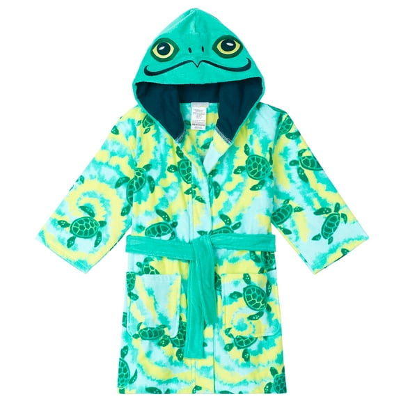 Saint Eve Kids Hooded Terry Swim and Beach Cover Up Robe for Boys and Girls - Green Turtle, X-Small