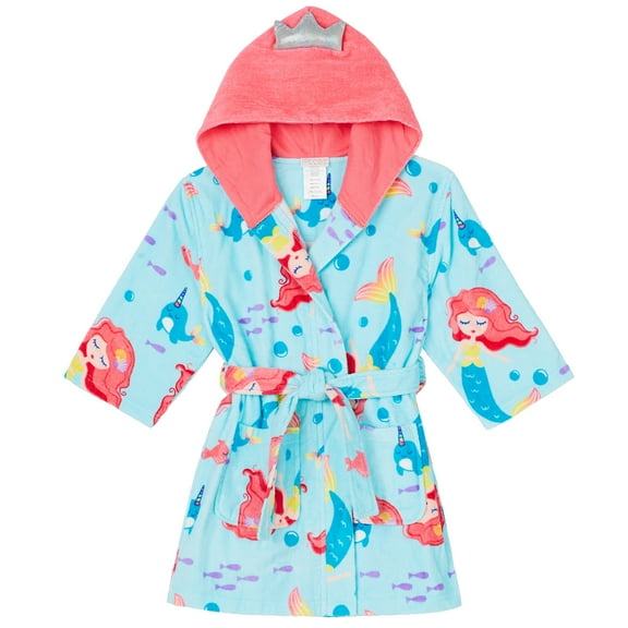 Saint Eve Kids Hooded Terry Swim and Beach Cover Up Robe for Boys and Girls - Mermaid, XX-Small