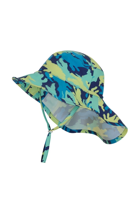 Kids Toddler Sun Hat – Infant UPF 50+ Wide Brim Hats with Neck Flap and Adjustable Fit – Lightweight with Breakaway Chin Strap – Bright Prints – Boys Girls, Aqua Gator