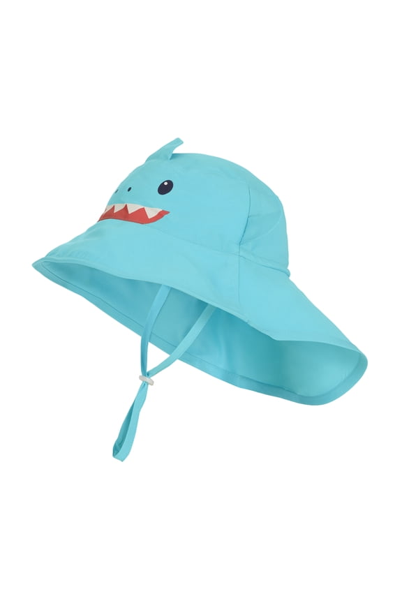 Kids Toddler Sun Hat – Infant UPF 50+ Wide Brim Hats with Neck Flap and Adjustable Fit – Lightweight with Breakaway Chin Strap – Bright Prints – Boys Girls, Blue Shark