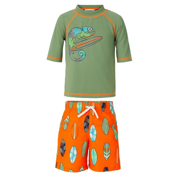Saint Eve Toddler and Kids Swim Rash Guard UPF 50 Sun Protection 2-Piece Set for Boys - Chameleon, 6