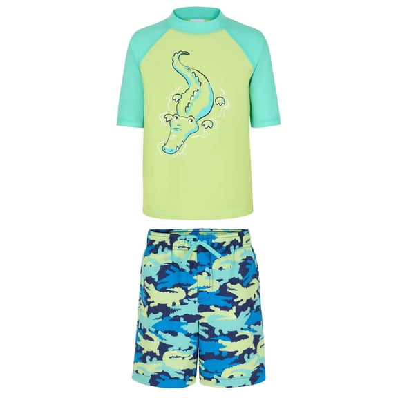 Saint Eve Toddler and Kids Swim Rash Guard UPF 50 Sun Protection 2-Piece Set for Boys - Green Gators, 5