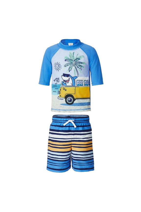 Saint Eve Toddler and Kids Swim Rash Guard UPF 50 Sun Protection 2-Piece Set for Boys - Shark, 2T