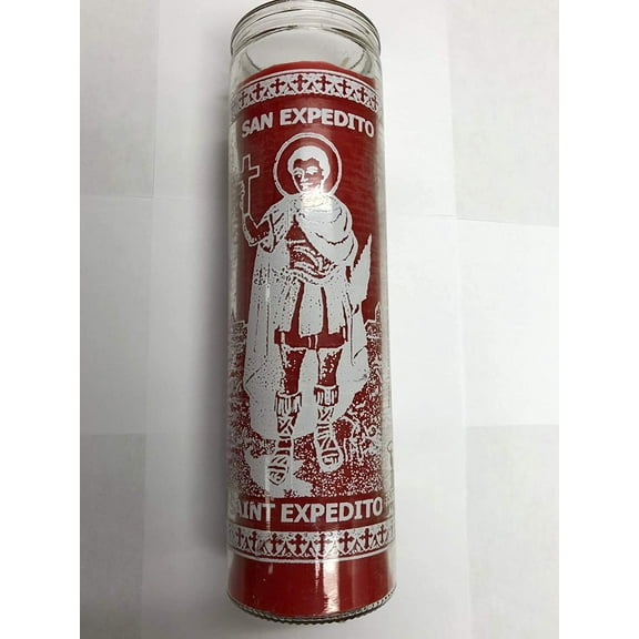 Saint Expedite (San Expedito) 7 Day 1 Color Unscented Red Candle in Glass