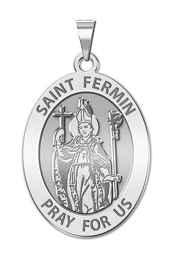 Saint Fermin OVAL Religious Medal - 3/4 Inch X 1 Inch -Solid 14K White Gold