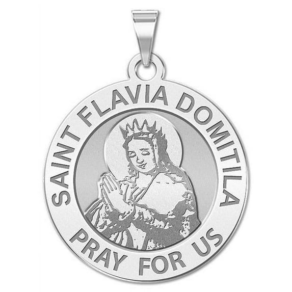 Saint Flavia Domitila Religious Medal  - 2/3 inch Size of Dime, Sterling Silver
