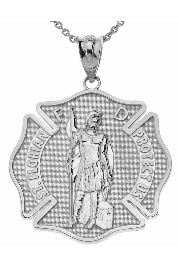 Saint Florian Firefighter Pendant Necklace in Sterling Silver (Pendant with 20" chain)