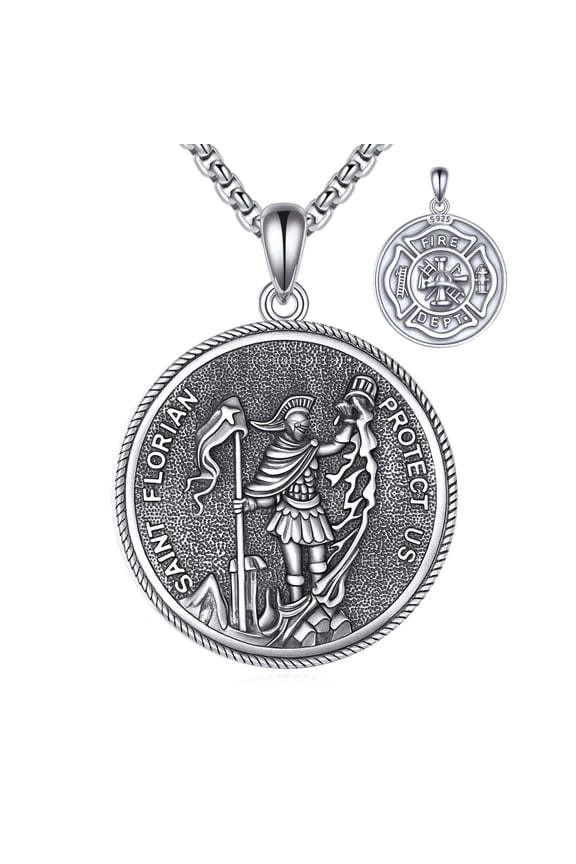 Saint Florian Necklace Sterling Silver Amulet Medal Pendant Religious Jewelry Gifts for Women Men