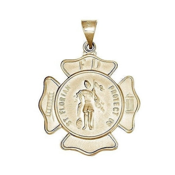 Saint Florian Religious Medal - 1 inch (25mm) 14K White Gold