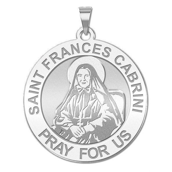 Saint Frances Cabrini Religious Medal - 2/3 Inch Size of Dime, Solid 14K White Gold