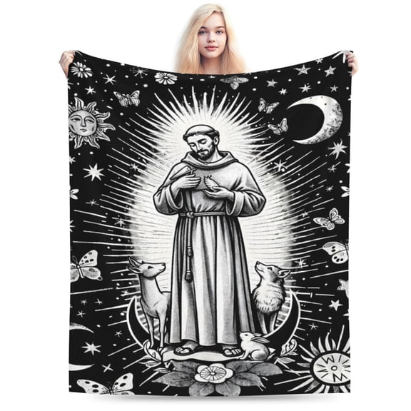Saint Francis Animals Blanket Christian Faith Throw Blanket Soft Cozy Flannel Religious Blanket Christmas Easter Gift 60x50