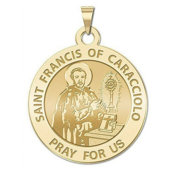 Saint Francis Caracciolo Round Religious Medal - 1 Inch Size of a Quarter -Solid 14K Yellow Gold