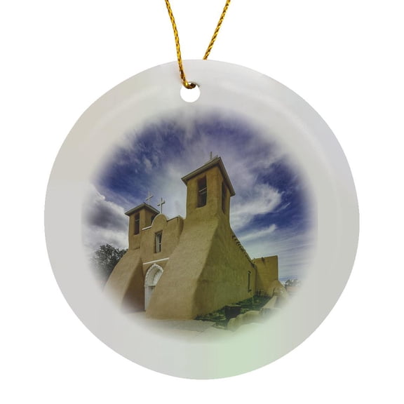 3drose, Saint Francis Church Adobe Church in Taos New Mexico, Circle Porcelain Ornament