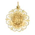thumbnail image 1 of Saint Francis of Assisi Round Filigree Religious Medal  3/4 Inch in Solid 14K Yellow Gold, 1 of 2