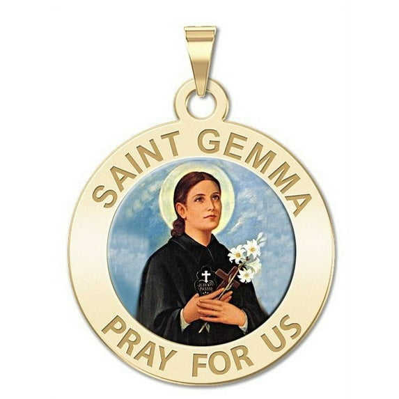 Saint Gemma Galgani Medal - Color Round - 2/3 X 2/3 Inch Size of Dime, 14k Yellow Gold
