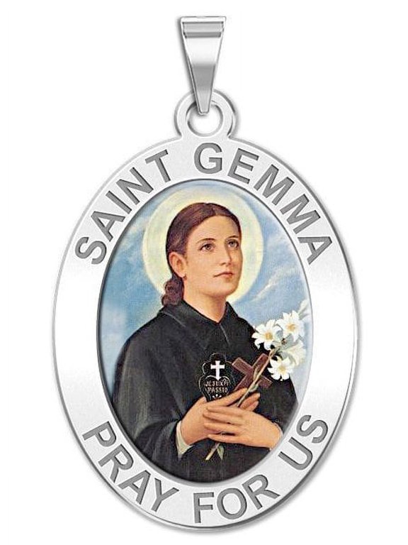 Saint Gemma Galgani Oval Medal - Round Color - 2/3 X 3/4 Inch Size of Nickel, Solid 14K White Gold
