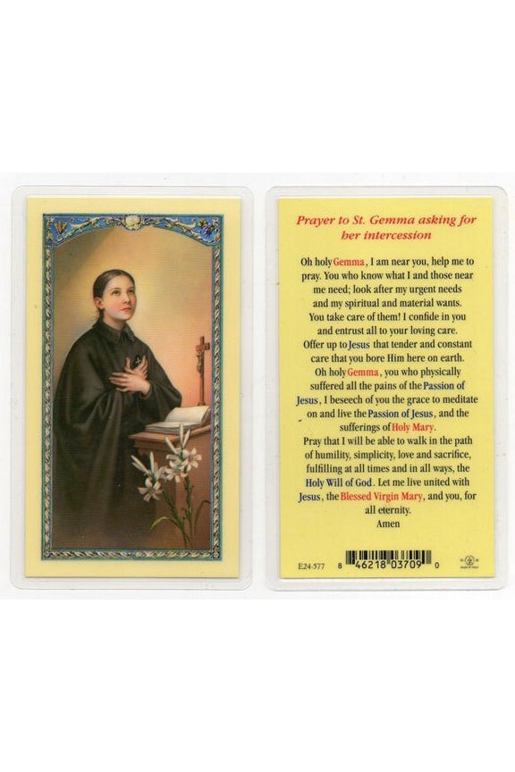 Saint Gemma Laminated Catholic Prayer Holy Card with Prayer on Back, Pack of 25