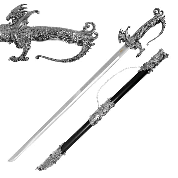 Saint George Dragon Display Saber – Decorative Collectible with Intricate Dragon Design – Stainless Steel – For Display or Gift Giving