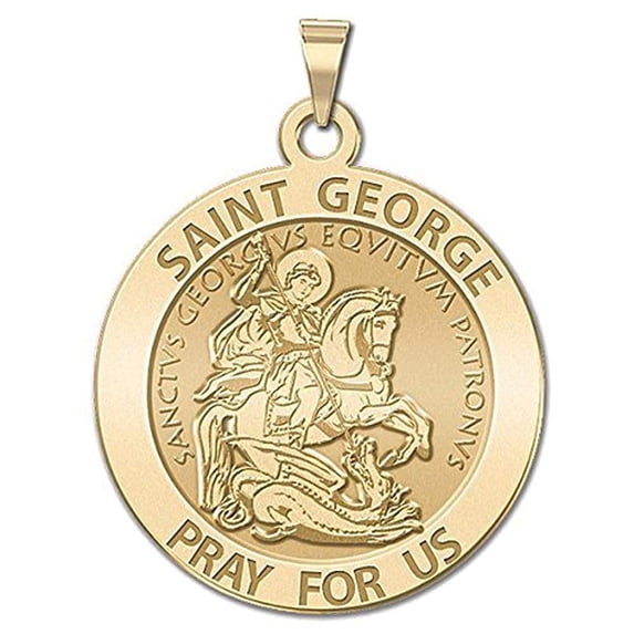 Saint George Religious Medal - 2/3 inch Size of Dime, Solid 14K Yellow Gold