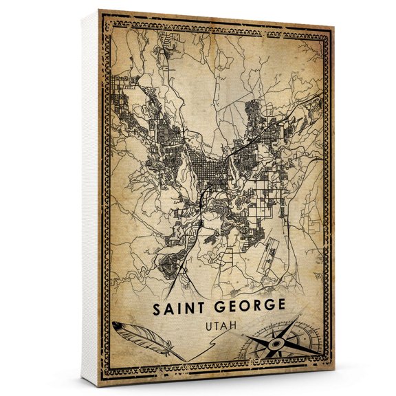 Saint George Vintage Map Prints Canvas, Utah Street Map Art Canvas, Canvas, Saint George Map City style vintage Canvas , Canvas Wall Art, Street Map Artwork Canvas