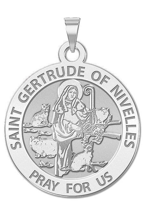 Saint Gertrude of Nivelles Religious Medal - - 2/3 Inch Size of Dime, Sterling Silver