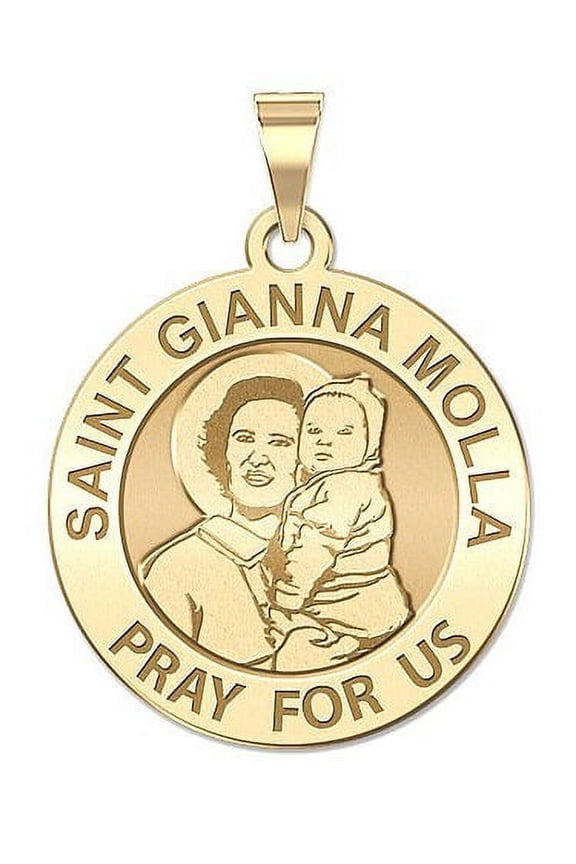 Saint Gianna Beretta Molla Round Religious Medal - 2/3 X 2/3 Inch Size of Dime, Solid 14K Yellow Gold
