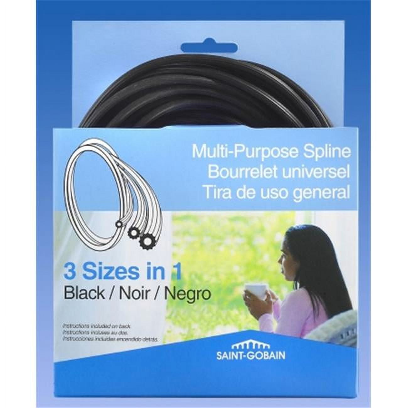 Saint Gobain FSP8527U 25' Black MultiPurpose Vinyl Spline for Window
