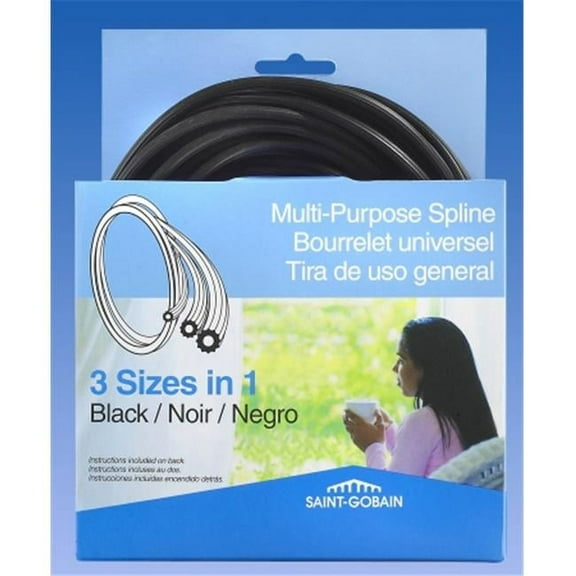 Saint Gobain FSP8527-U 25' Black Multi-Purpose Vinyl Spline for Window screen repair and door screen repair