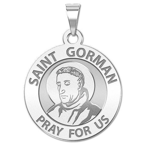 Saint Gorman Religious Medal - 1 Inch Size of a Quarter -Solid 14K White Gold