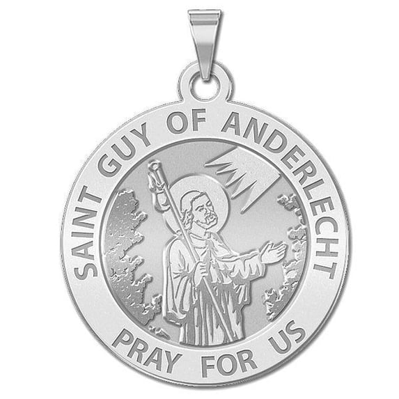 Saint Guy of Anderlecht Religious Medal - 3/4 X 3/4 Inch Size of Nickel, Solid 14K White Gold