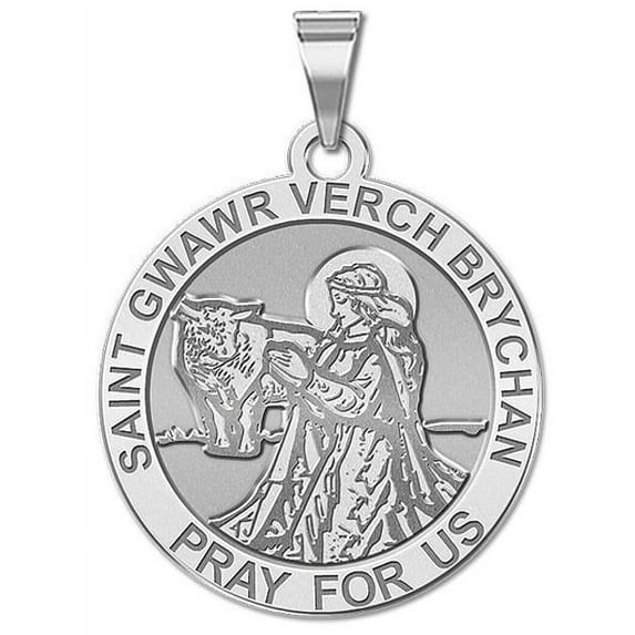 Saint Gwawr Verch Brychan Religious Medal - 2/3 Inch Size of Dime, Solid 14K White Gold