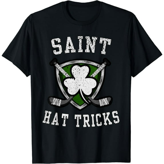 Saint Hattrick st Patrick's Day Hockey Hat Tricks Boys Men T-Shirt