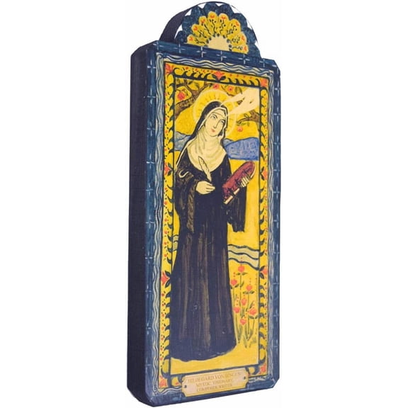 Saint Hildegard Von Bingen Inspirational Handmade Retablo Plaque, 3.5 x 8.5 Inches