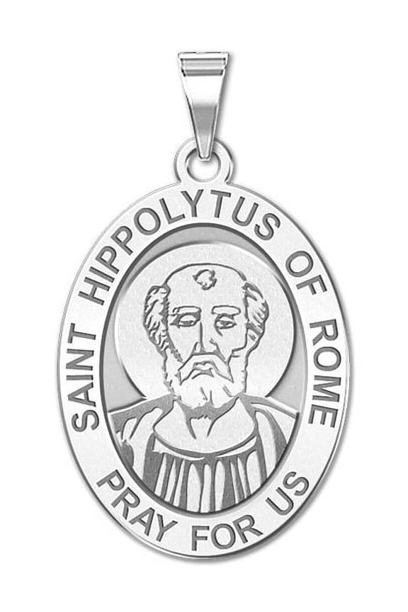 Saint Hippolytus of Rome OVAL Religious Medal  - 3/4 Inch X 1 Inch -Sterling Silver