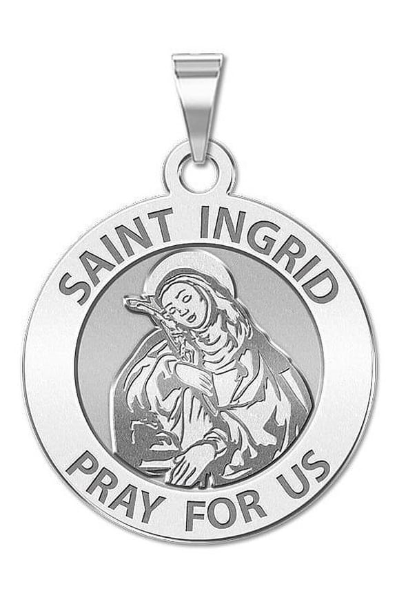 Saint Ingrid Religious Medal - 2/3 Inch Size of Dime, Solid 14K White Gold