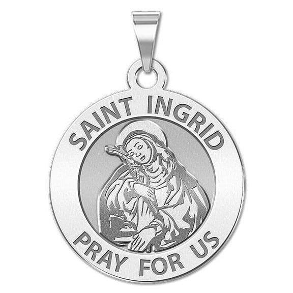 Saint Ingrid Religious Medal - 2/3 Inch Size of Dime, Solid 14K White Gold