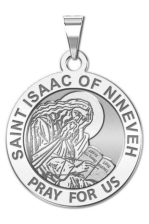 Saint Isaac of Nineveh Religious Medal  - 1 inch Size of a Quarter -Solid 14K White Gold