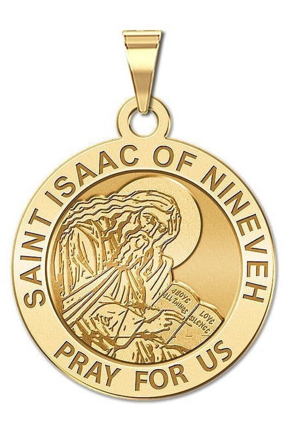 Saint Isaac of Nineveh Round Religious Medal - 3/4 Inch Size of a Nickel -Solid 14K Yellow Gold