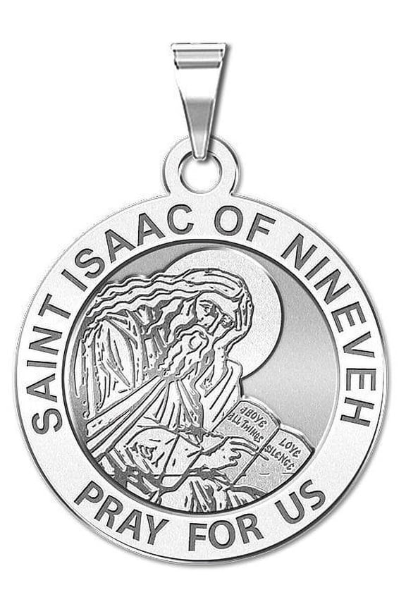 Saint Isaac of Nineveh Round Religious Medal - 3/4 in Size of a Nickel -Solid 14K White Gold