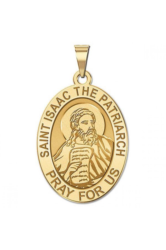 Saint Isaac the Patriarch OVAL Religious Medal  - 1/2 x 2/3 inch Size of Dime, Solid 14K Yellow Gold