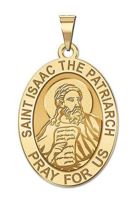 Saint Isaac the Patriarch OVAL Religious Medal - 3/4 Inch X 1 Inch -Solid 14K Yellow Gold