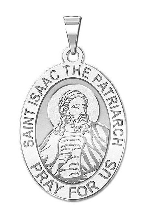 Saint Isaac the Patriarch OVAL Religious Medal - 3/4 in x 1 in -Sterling Silver