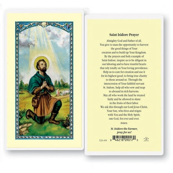 Saint Isidore Farmer Laminated Catholic Prayer Holy Card with Prayer on Back, Pack of 25