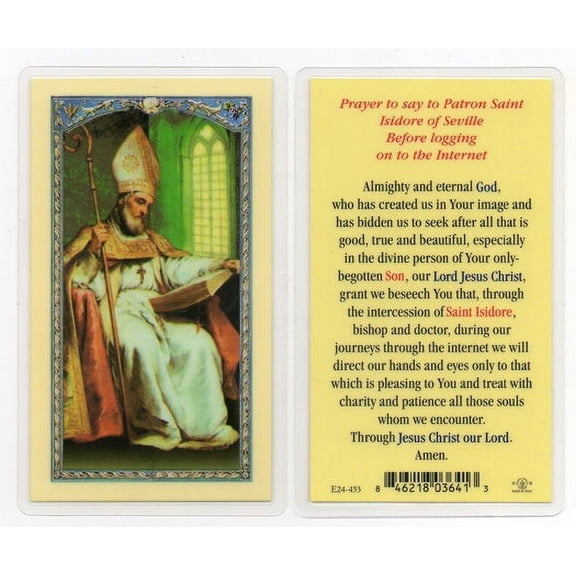 Saint Isidore Internet Laminated Catholic Prayer Holy Card with Prayer on Back, Pack of 25