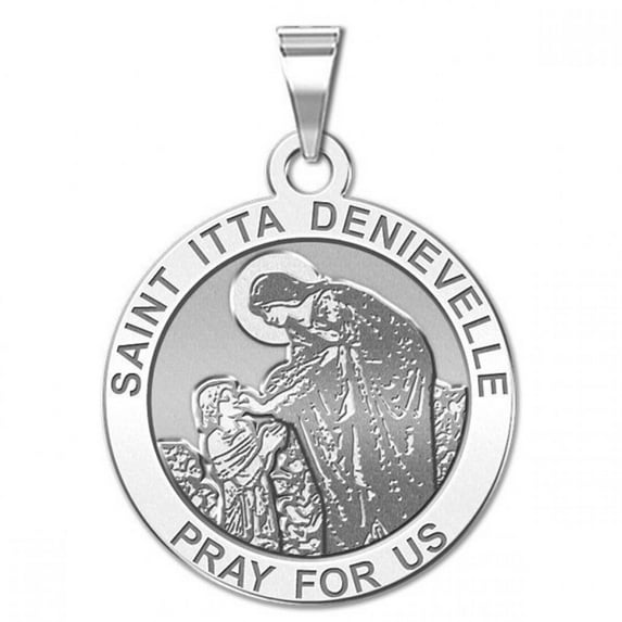 Saint Itta DeNievelle Religious Medal - 2/3 inch Size of Dime, Solid 14K White Gold